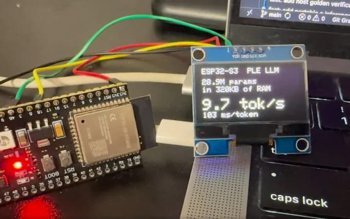 ESP32-S3: un LLM de 28,9M de parámetros corre a 9 tokens/s