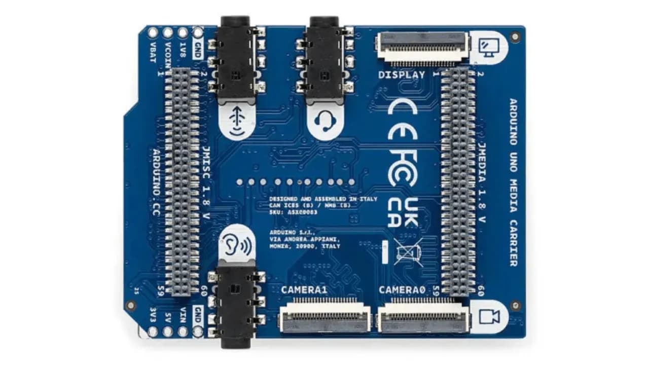 Arduino UNO Media Carrier suma dos cámaras MIPI, pantalla y audio