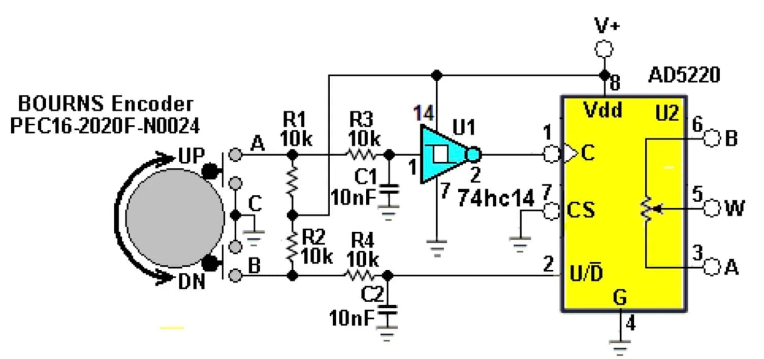 Un encoder rotatorio de 2 dólares para ajustar potenciómetros digitales