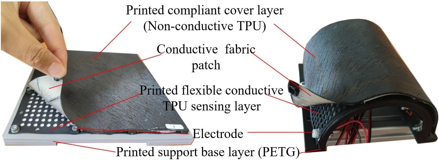 Piel impresa en 3D: 16 electrodos dan tacto a un robot