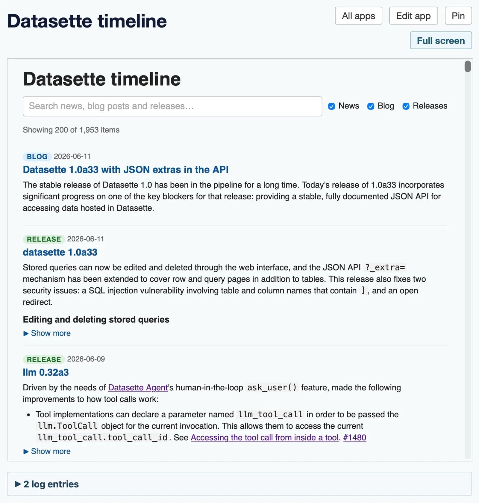 Datasette Apps: HTML+JS con SQL embebido y sandbox CSP