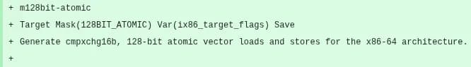 GCC 17 suma -m128bit-atomic para operaciones de memoria