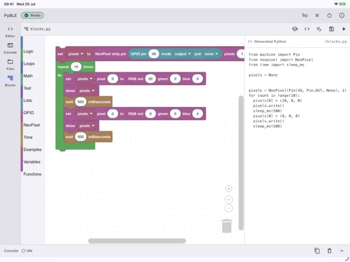 PyBLE: el IDE MicroPython que programa un ESP32 desde el iPad