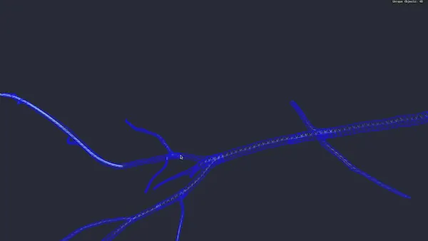 Animación de un catéter navegando por un modelo vascular en bucle
