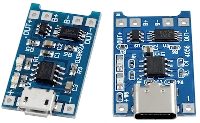 El módulo TP4056 con protección, con entrada Micro USB o USB Tipo C (foto de AdriRobot)