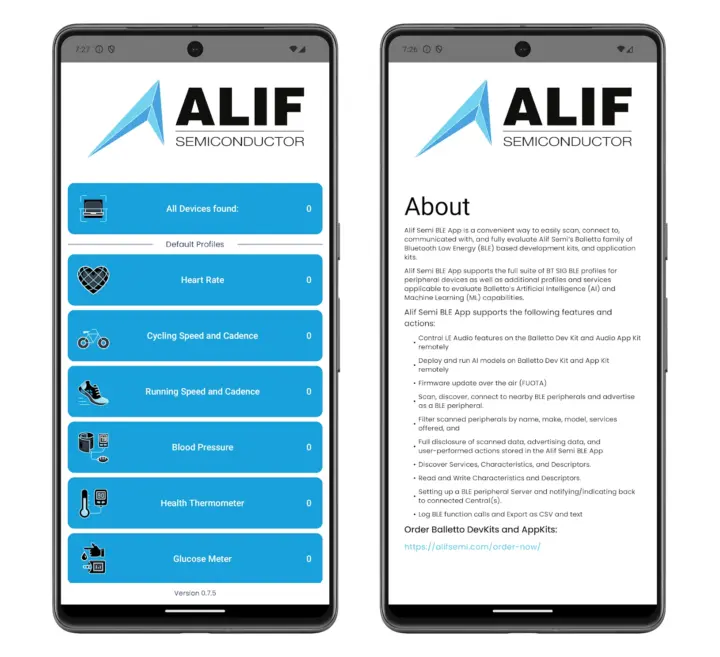 Aplicación BLE de Alif