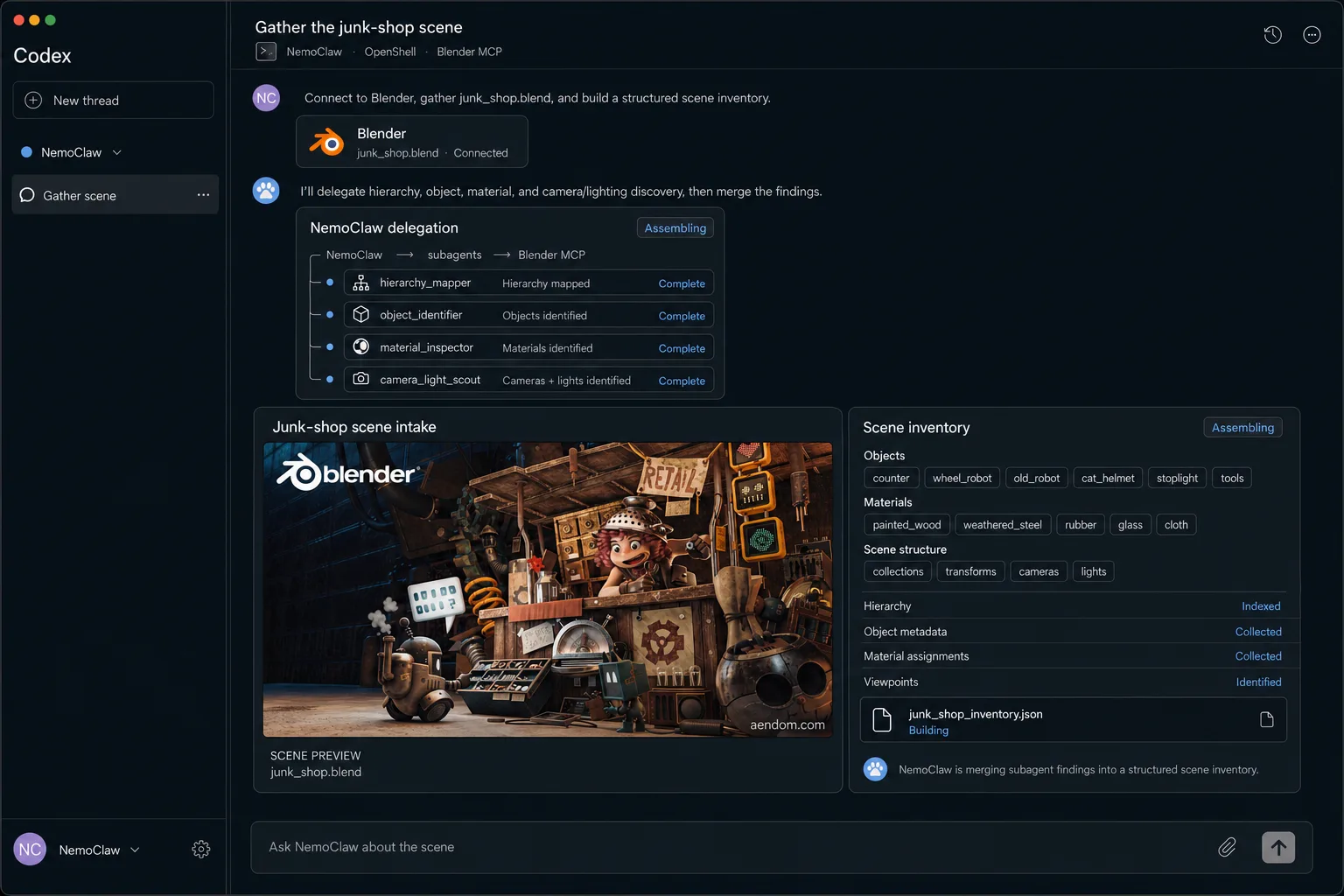 Figura 2. El complemento de Blender conecta los datos de la escena con las bibliotecas Omniverse a través de gRPC, y lleva el renderizado y la física de vuelta al visor de Blender