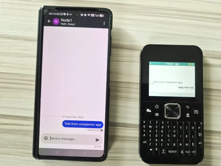Aplicación acompañante de MeshCore conectada al ThinkNode M9