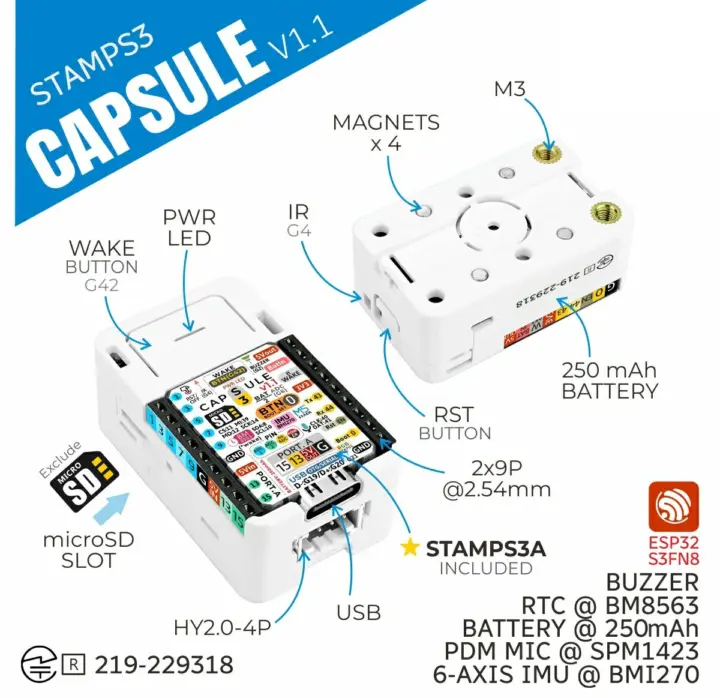 Especificaciones M5Stamp Capsule v1.1