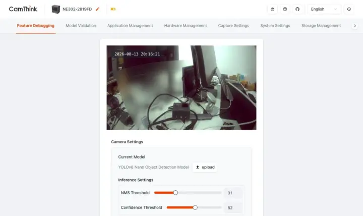Interfaz web de la CamThink NE302