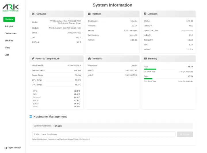 Captura del panel ARK UI
