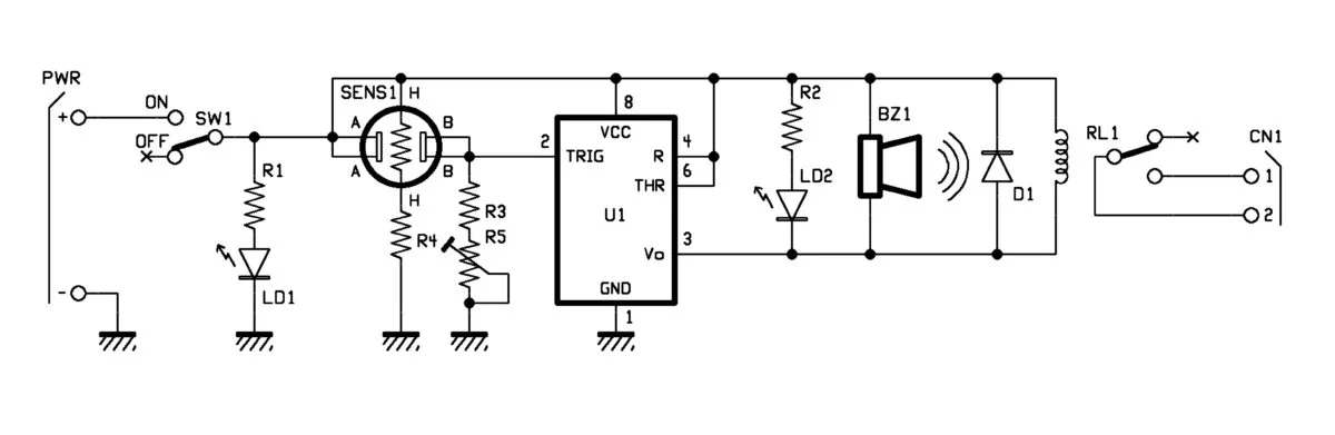 Esquema eléctrico del alcohotest casero basado en el sensor MQ-3