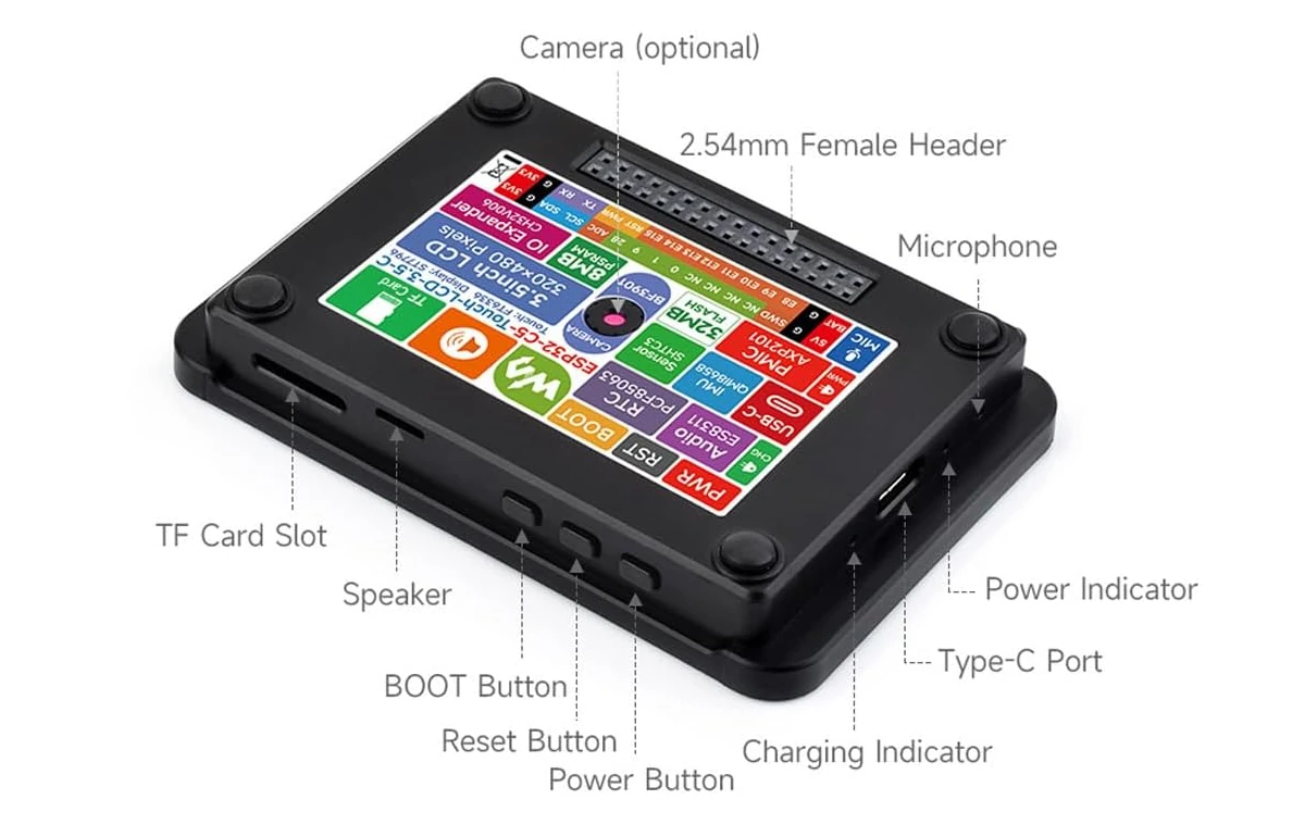 Placa ESP32-C5 con pantalla y cámara integrada
