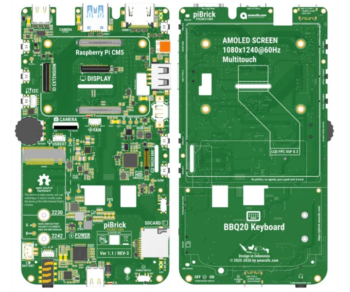 piBrick Pocket CM5 PCB top y bottom