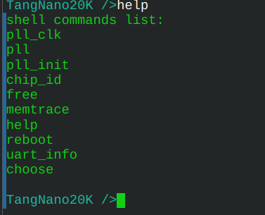 El indicador de la Tang Nano 20K en una terminal serie