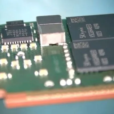 Detalle de un módulo DDR5 RDIMM en el banco de trabajo de northwestrepair