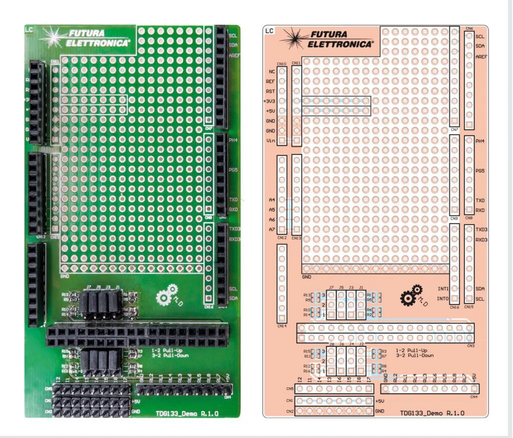 Plano de montaje de la placa prototipo del shield GSM de control remoto
