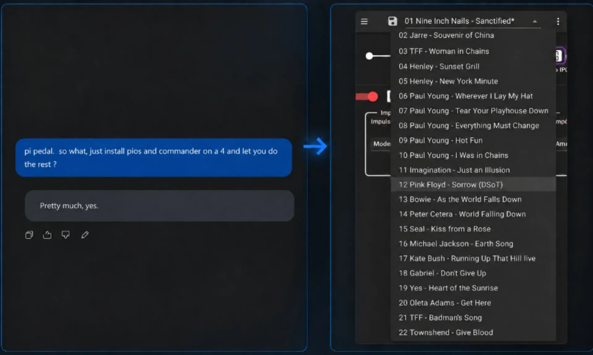La lista de presets armada en PiPedal